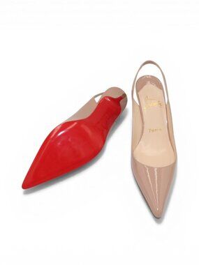 Christian Louboutin Clare Slingback Pumps Nude Patent Leather Size 38.5